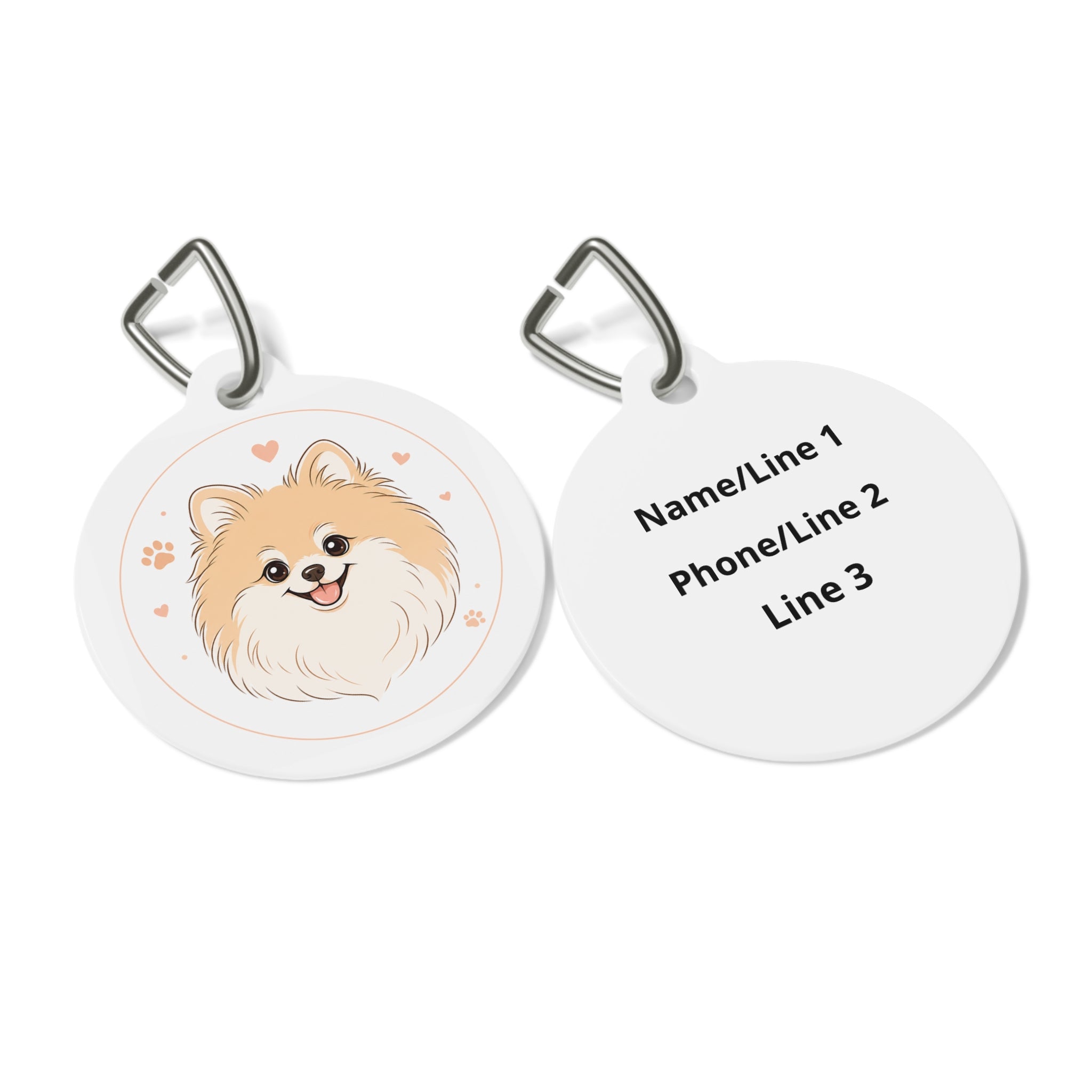 Pomeranian Blush Doodle Portrait Personalized Dog ID Tag