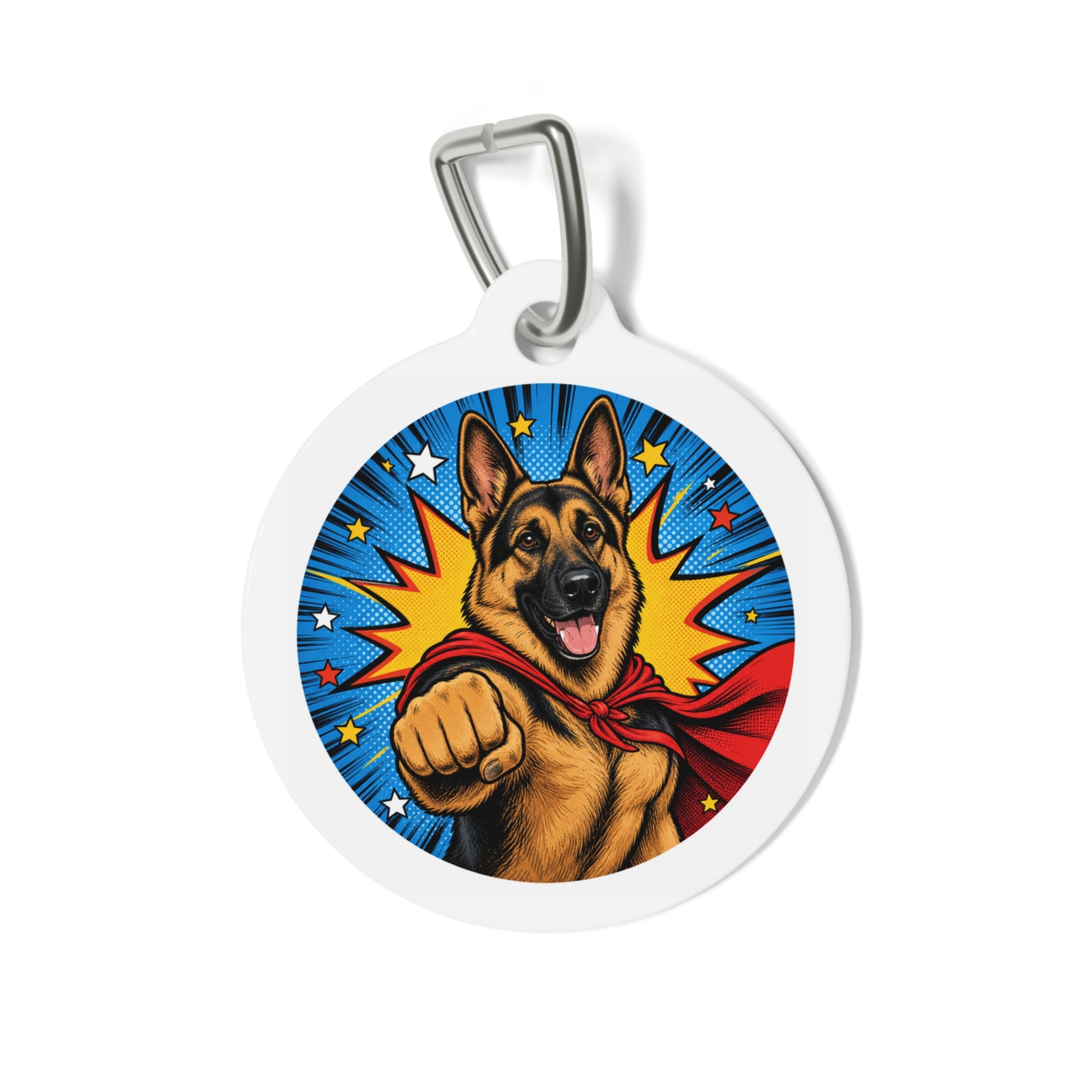 German Shepherd Superhero Punch Personalized Dog ID Tag