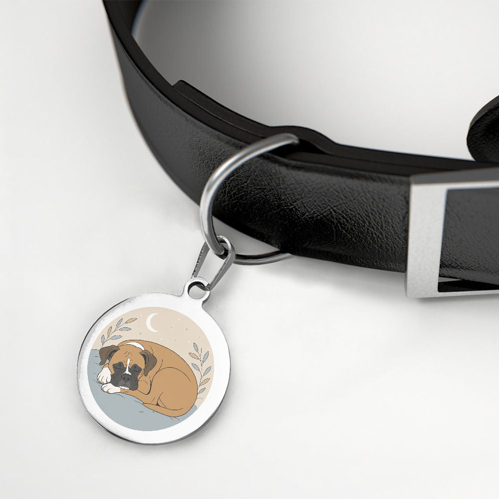 Boxer Cozy Moonlit Nap personalized dog ID tag product detail