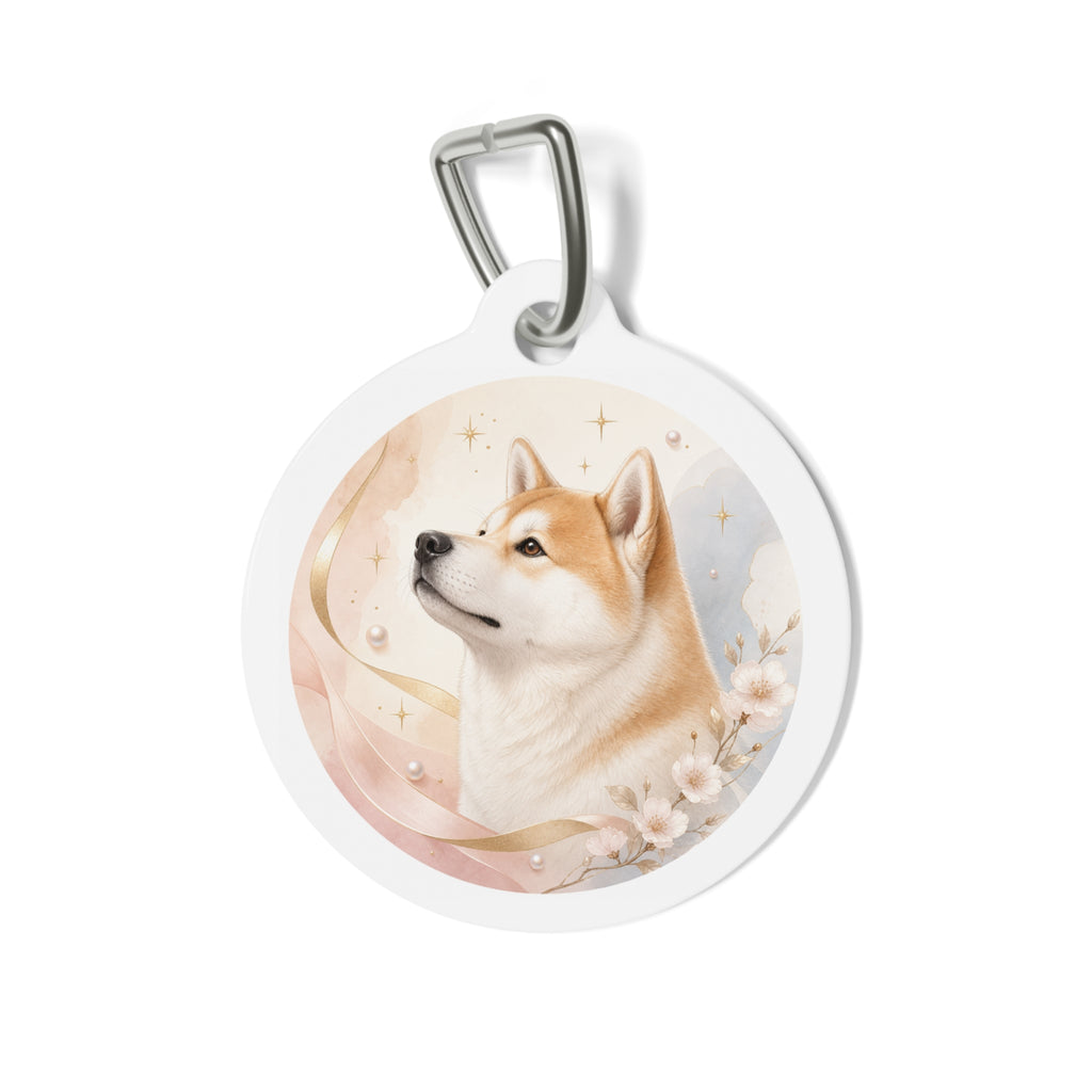 Akita Blush Floral Watercolor Personalized Dog ID Tag