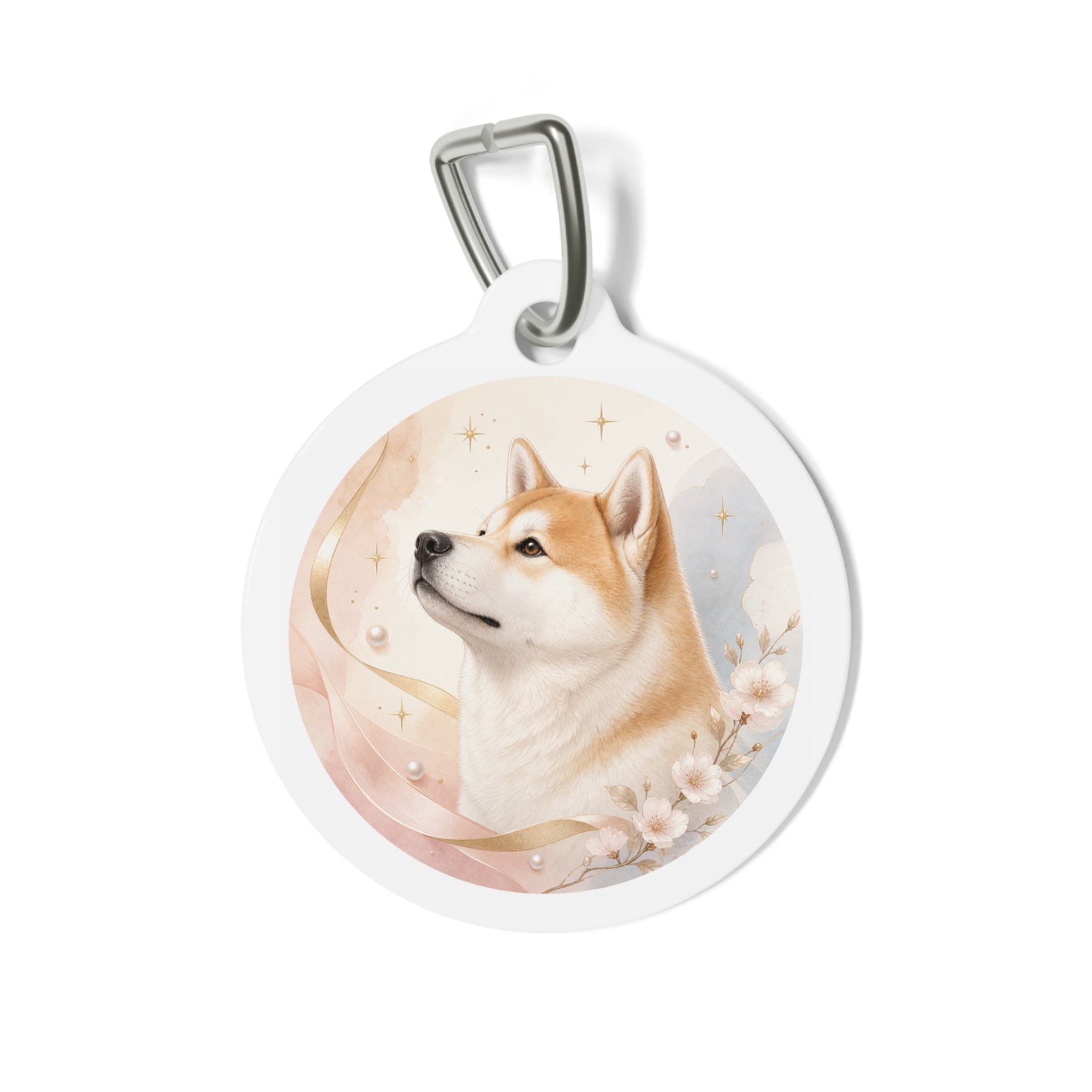 Akita Blush Floral Watercolor Personalized Dog ID Tag