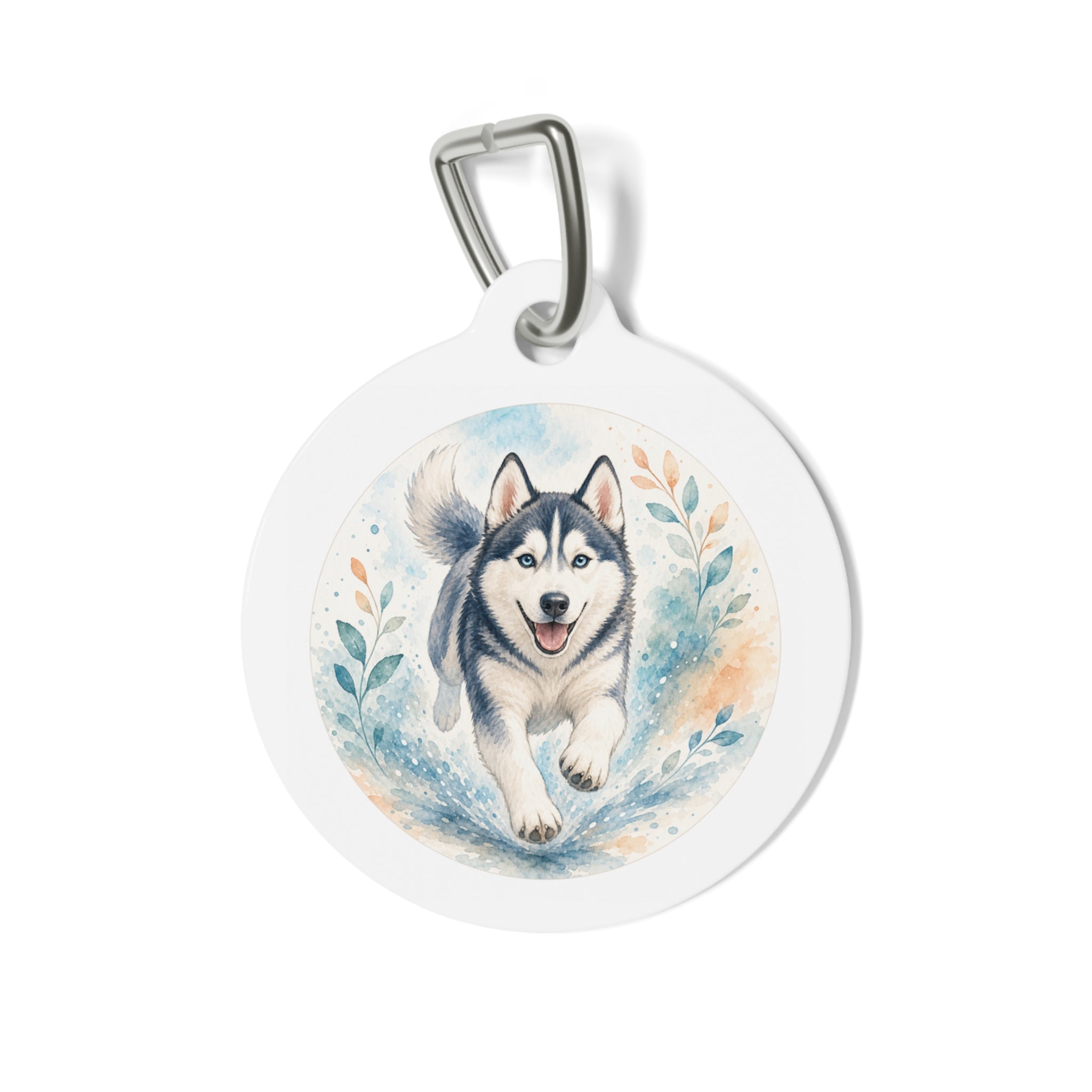 Siberian Husky Adventure Run Watercolor Personalized Dog ID Tag