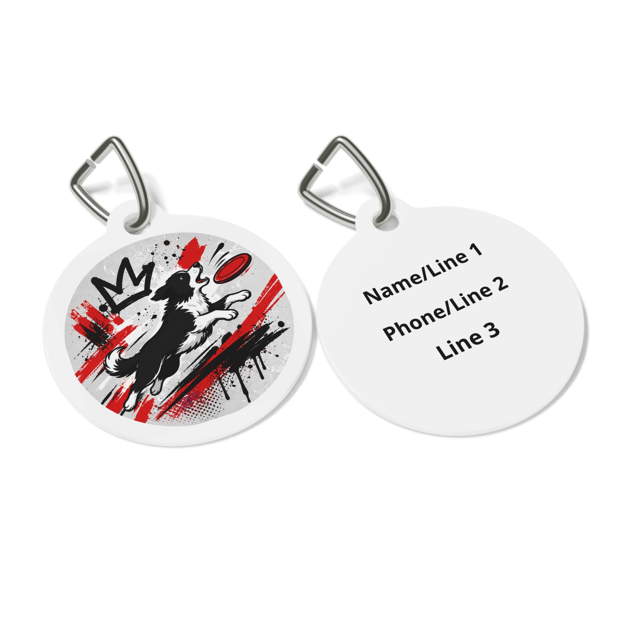 Flying Disc Collie Energetic Sports Illustration Personalized Dog ID Tag