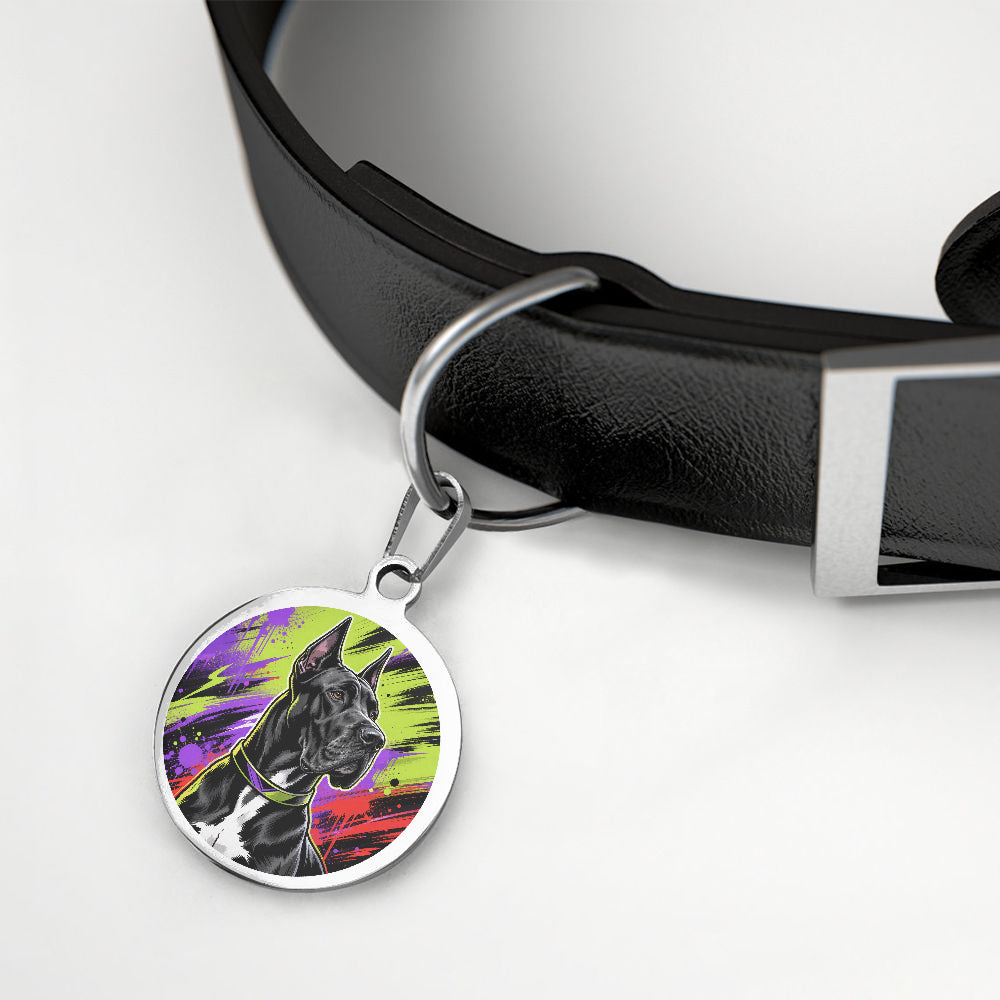 Great Dane Neon Brush Portrait personalized dog ID tag product detail
