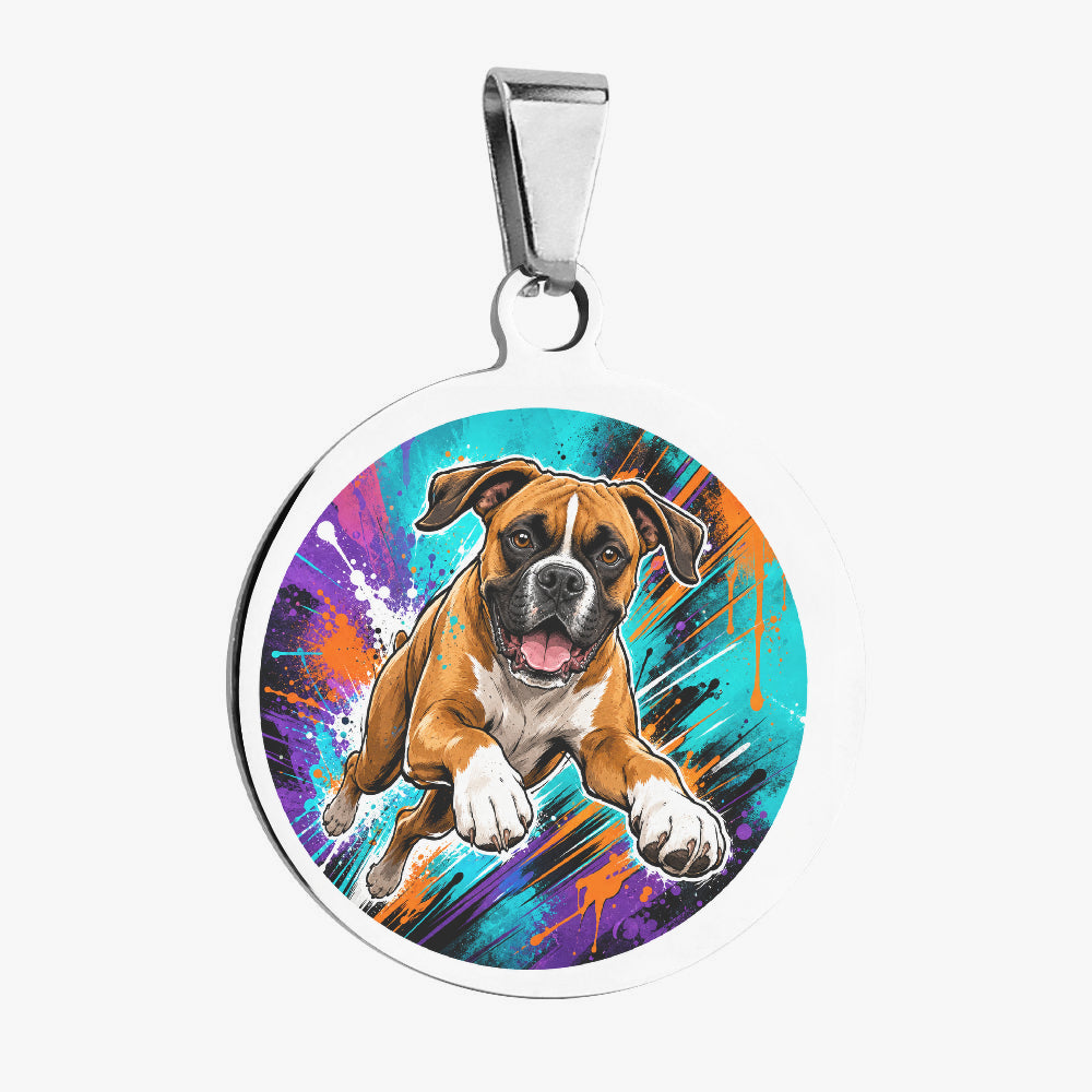 Boxer Neon Action Splash Personalized Dog ID Tag