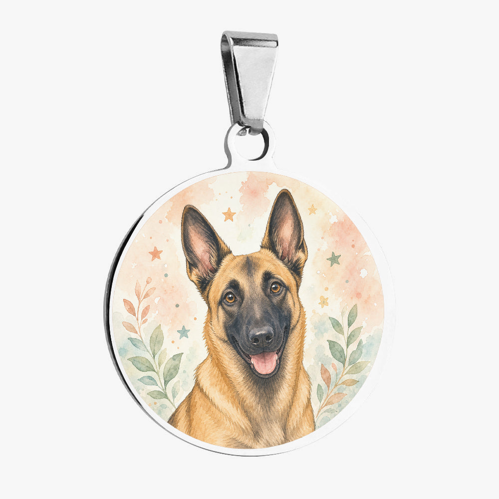 Belgian Malinois Pastel Floral Portrait Personalized Dog ID Tag