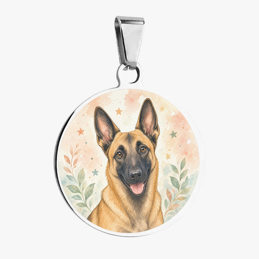 Belgian Malinois Pastel Floral Portrait Personalized Dog ID Tag