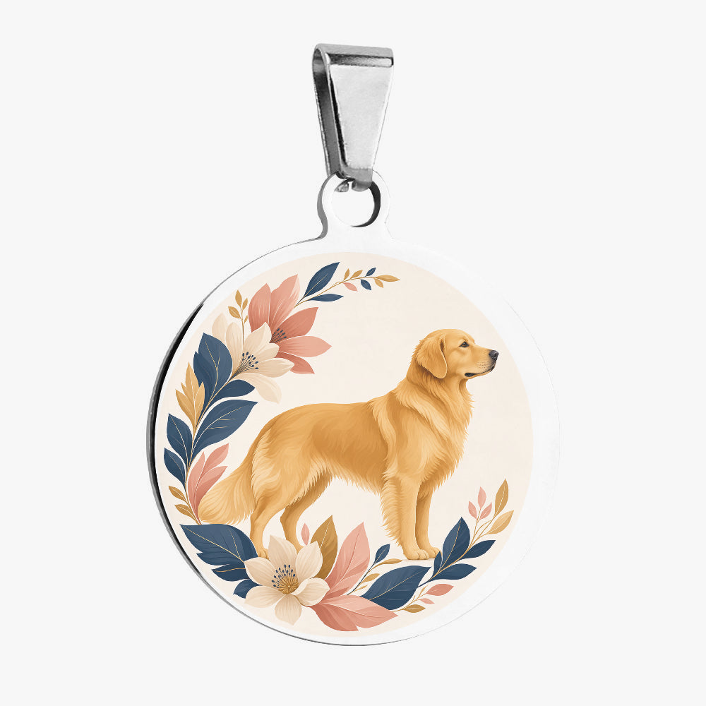 Golden Retriever Autumn Botanical Profile Personalized Dog ID Tag