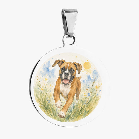 Boxer Sunny Watercolor Meadow Personalized Dog ID Tag