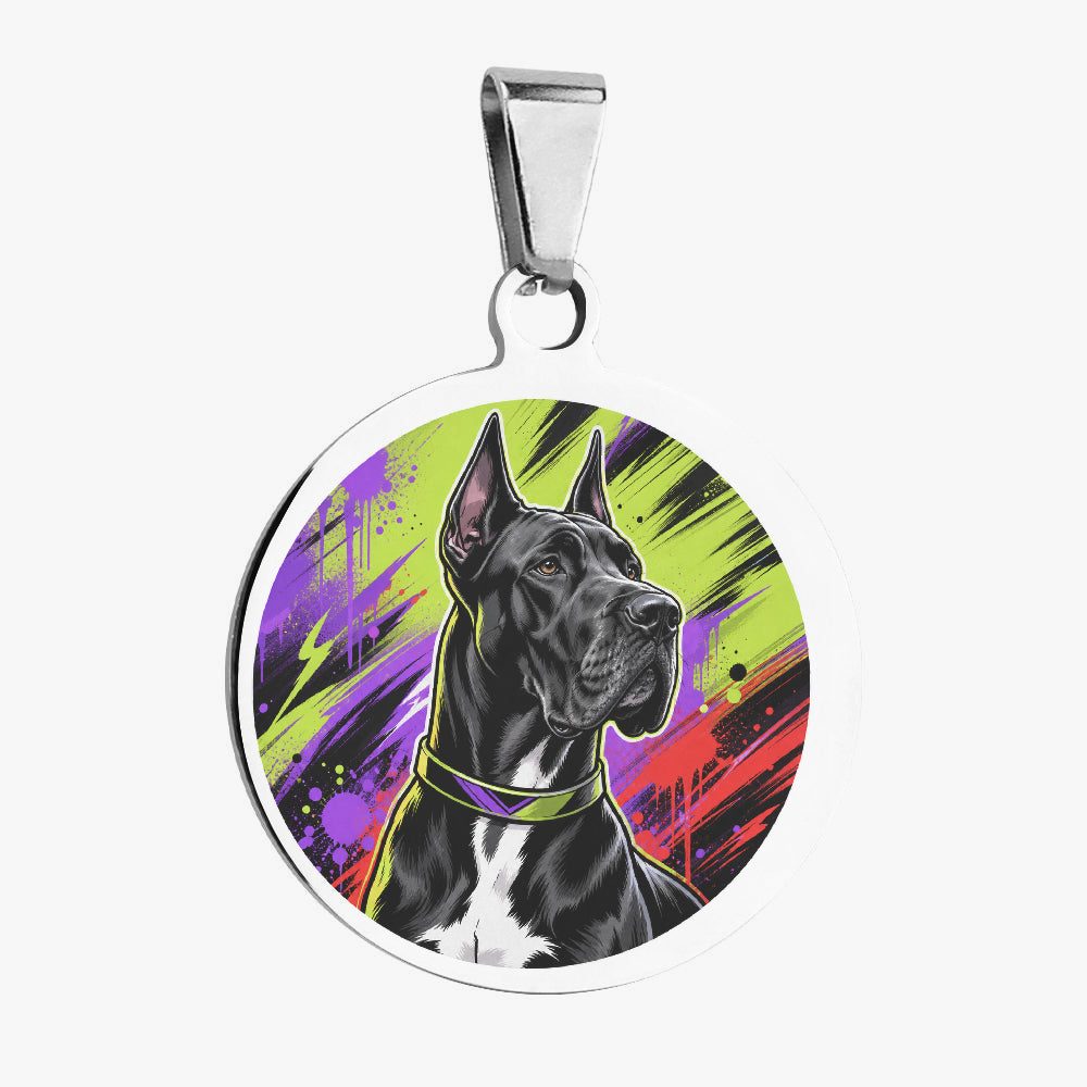 Great Dane Neon Brush Portrait Personalized Dog ID Tag