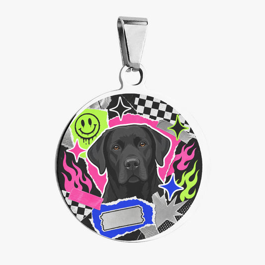 Labrador Retriever Punk Checkered Neon Personalized Dog ID Tag