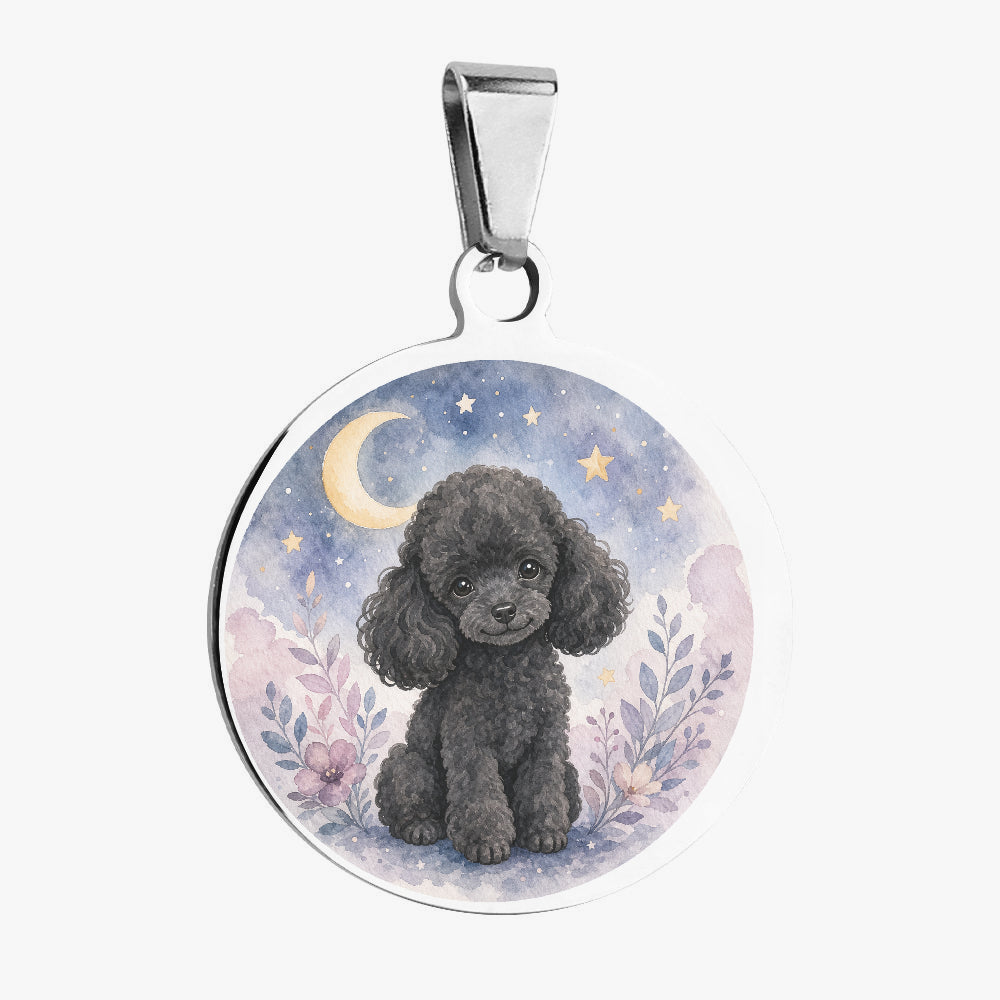 Poodle Moonlit Floral Portrait Personalized Dog ID Tag
