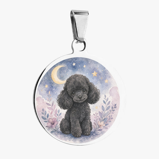 Poodle Moonlit Floral Portrait Personalized Dog ID Tag
