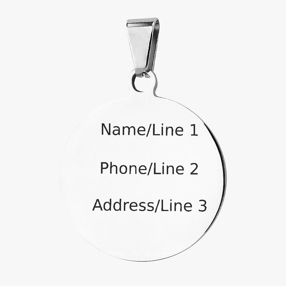 Back of Akita Sunny Wildflower Meadow dog ID tag with custom name and phone engraving