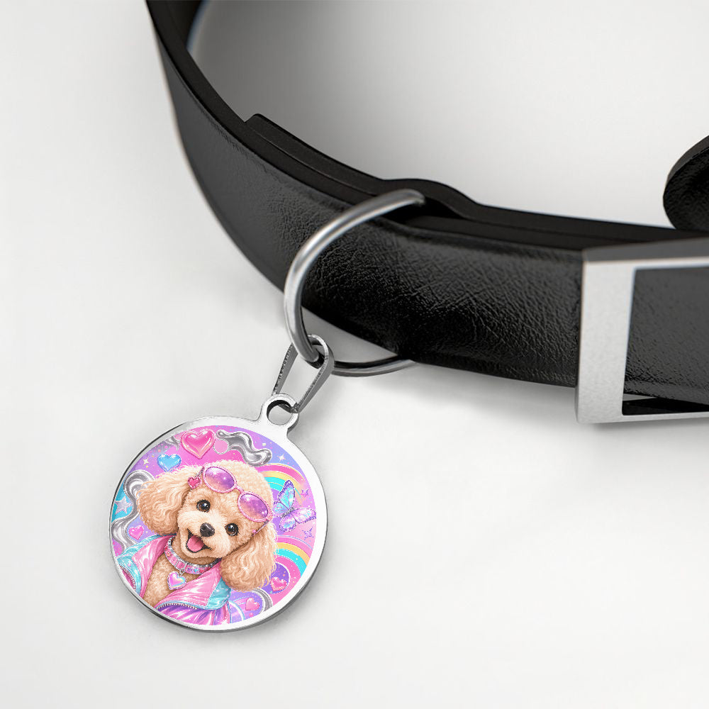 Poodle Pink Disco Glam personalized dog ID tag product detail