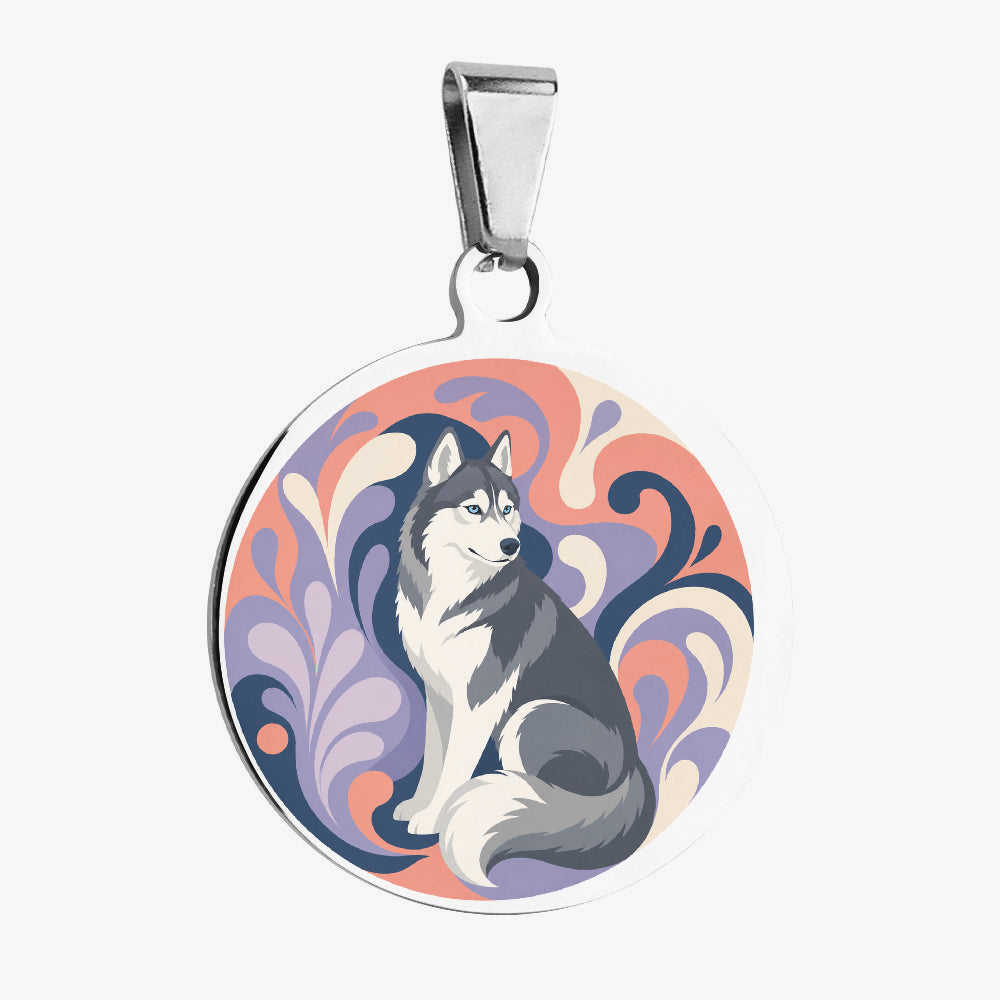 Siberian Husky Groovy Swirl Portrait Personalized Dog ID Tag