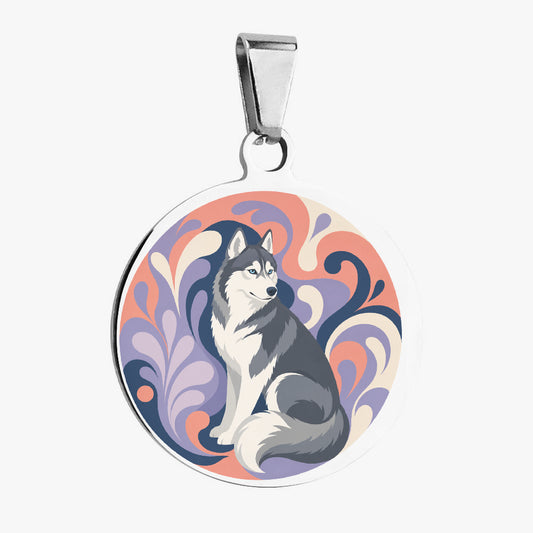 Siberian Husky Groovy Swirl Portrait Personalized Dog ID Tag