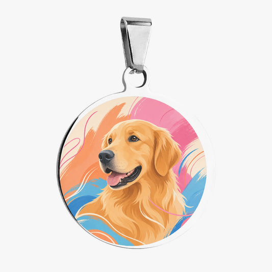Golden Retriever Pastel Brush Portrait Personalized Dog ID Tag