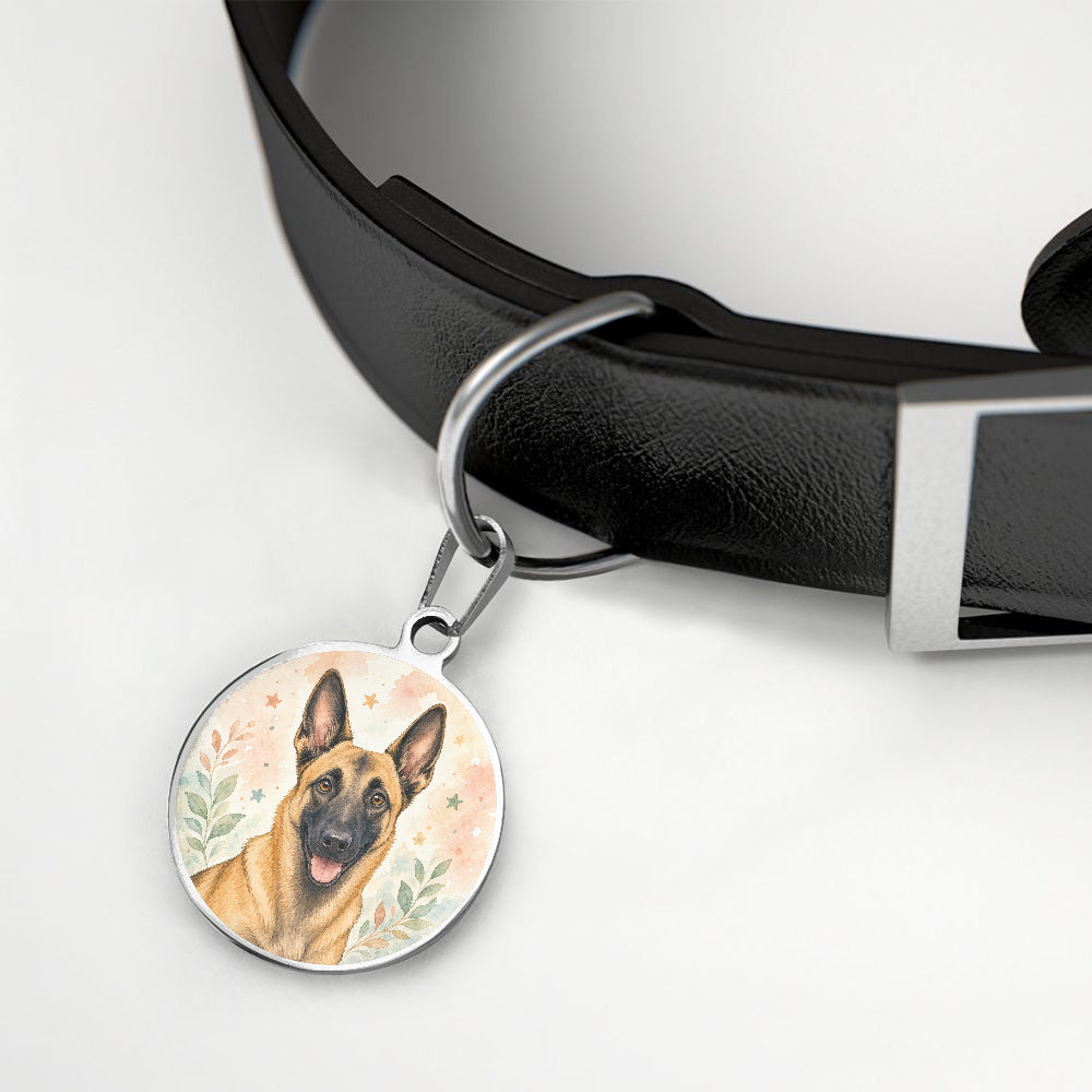 Belgian Malinois Pastel Floral Portrait personalized dog ID tag product detail