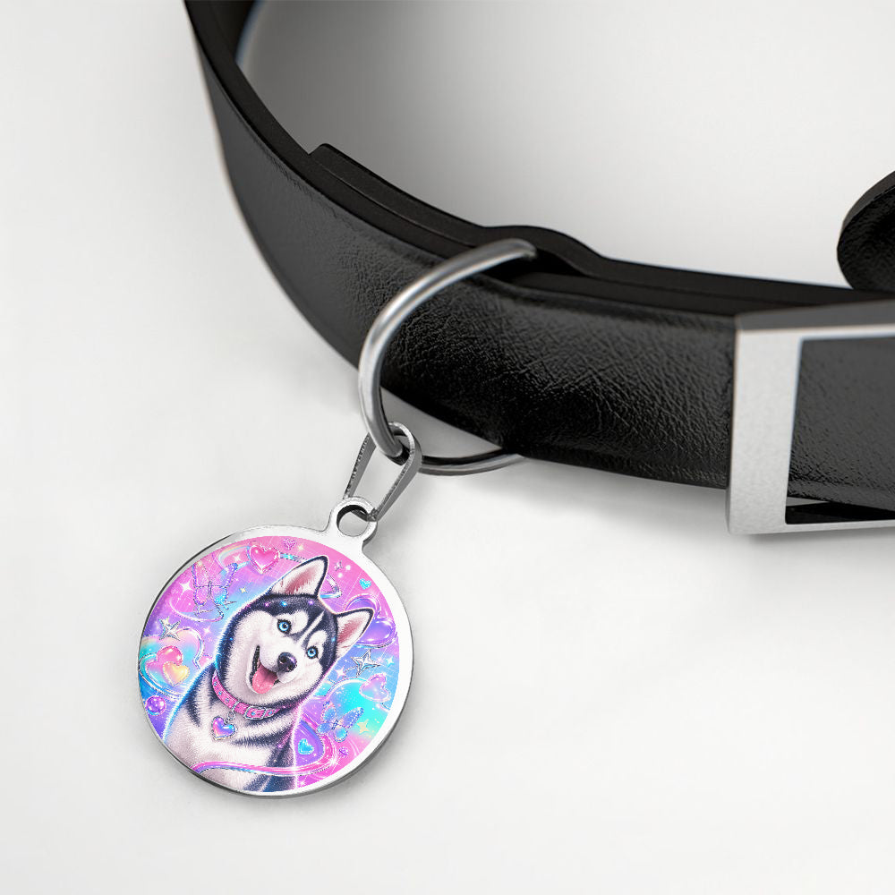 Siberian Husky Rainbow Glam Superstar personalized dog ID tag product detail