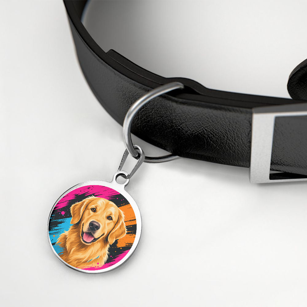 Golden Retriever Neon Brush Portrait personalized dog ID tag product detail