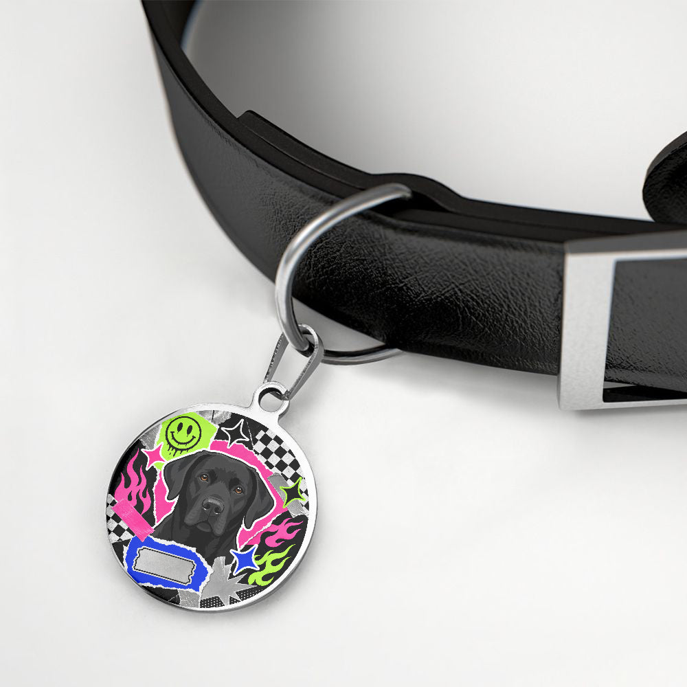 Labrador Retriever Punk Checkered Neon Personalized Dog ID Tag additional product view
