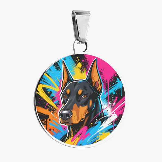 Doberman Pinscher Neon Graffiti Portrait Personalized Dog ID Tag