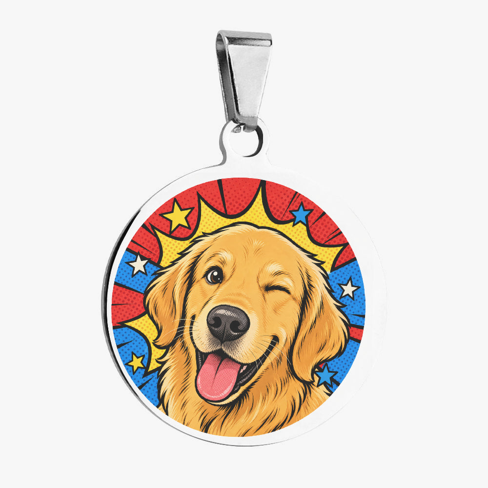 Golden Retriever Comic Wink Hero Personalized Dog ID Tag