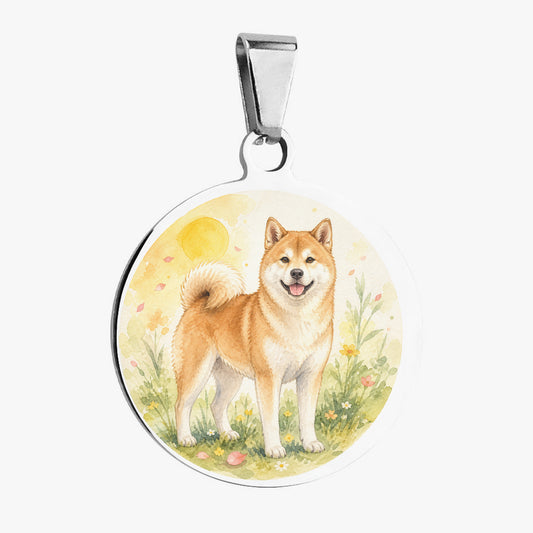 Akita Sunny Wildflower Meadow Personalized Dog ID Tag