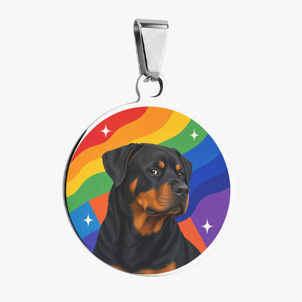 Rottweiler Rainbow Wave Portrait Personalized Dog ID Tag