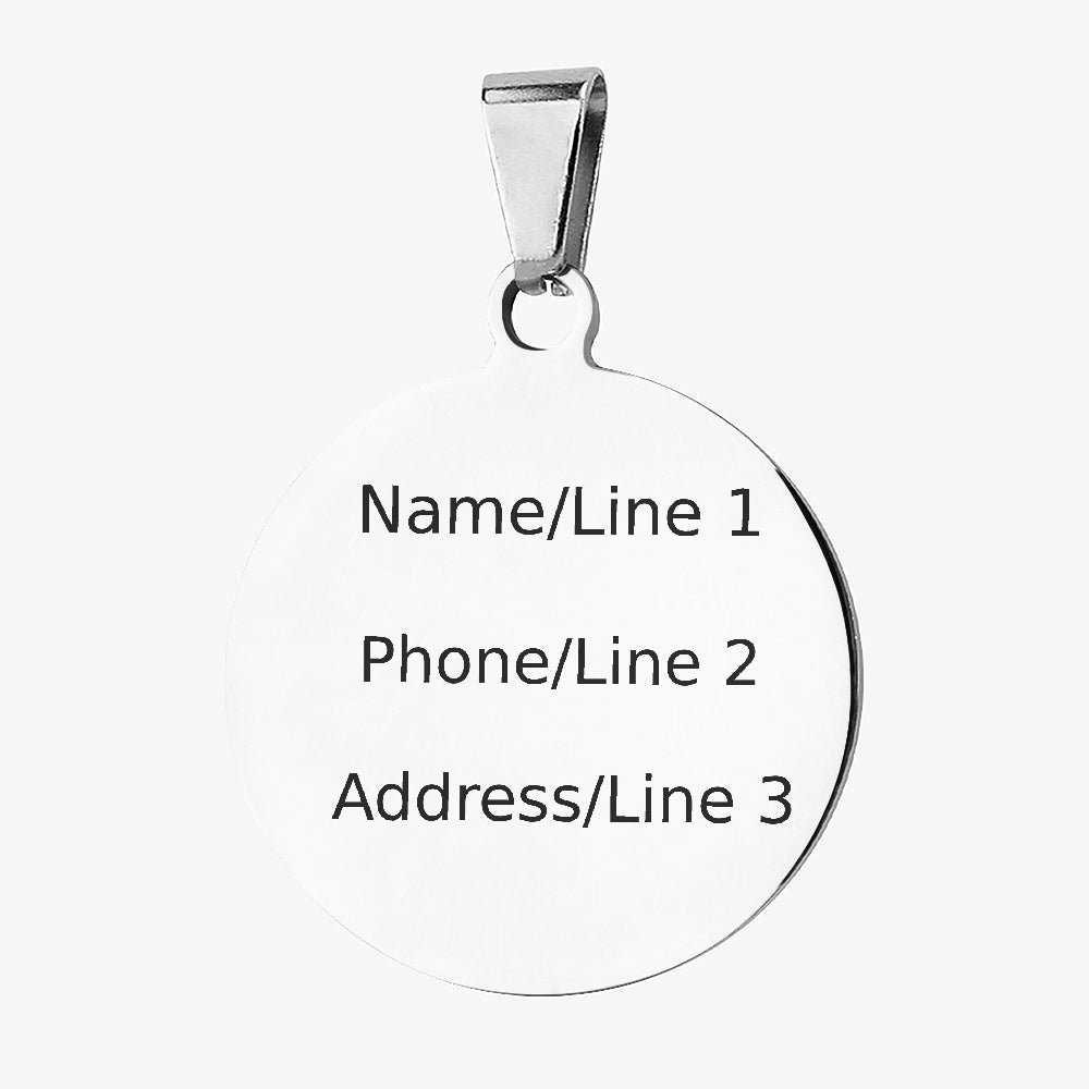 Back of German Shepherd Neon Action Splash dog ID tag with custom name and phone engraving