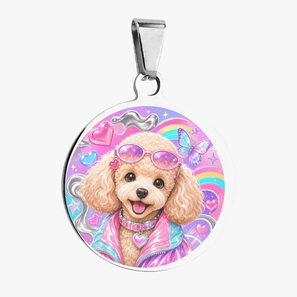 Poodle Pink Disco Glam Personalized Dog ID Tag