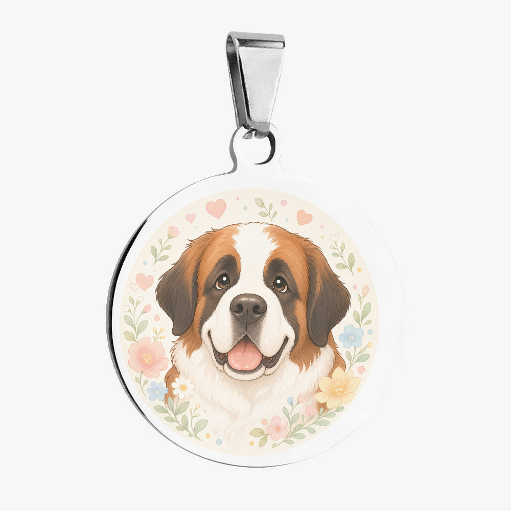 Saint Bernard Soft Floral Portrait Personalized Dog ID Tag