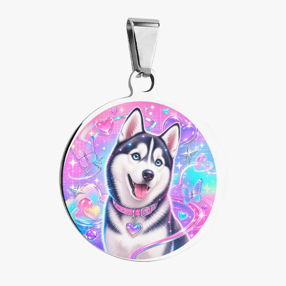 Siberian Husky Rainbow Glam Superstar Personalized Dog ID Tag