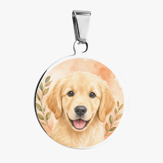 Golden Retriever Warm Watercolor Puppy Personalized Dog ID Tag