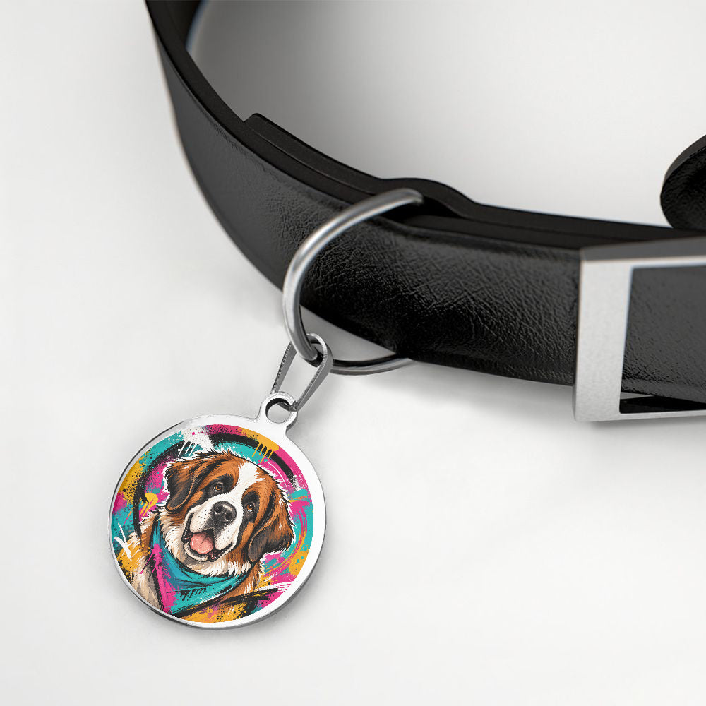 Saint Bernard Urban Pop Portrait personalized dog ID tag product detail
