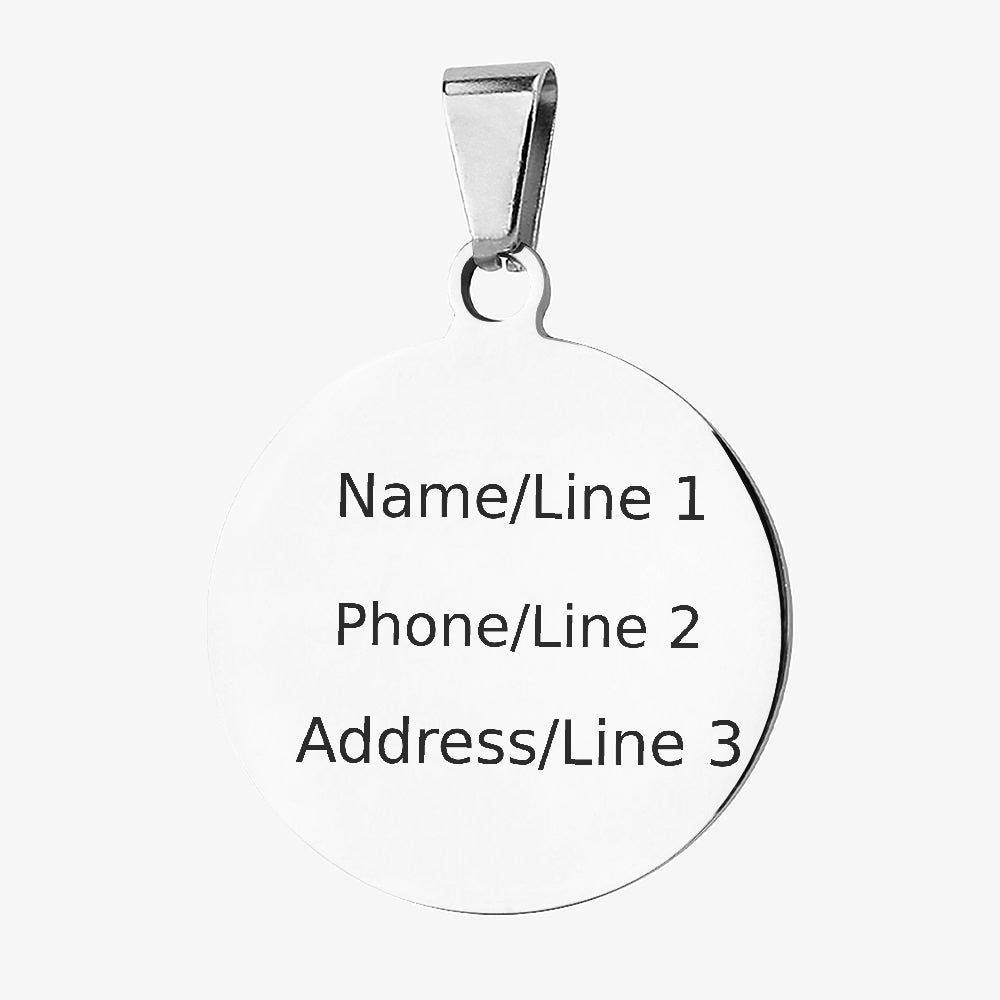 Back of Siberian Husky Celestial Line Portrait dog ID tag with custom name and phone engraving