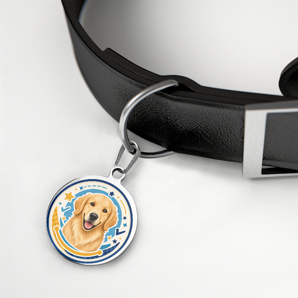 Golden Retriever Coastal Emblem Portrait personalized dog ID tag product detail