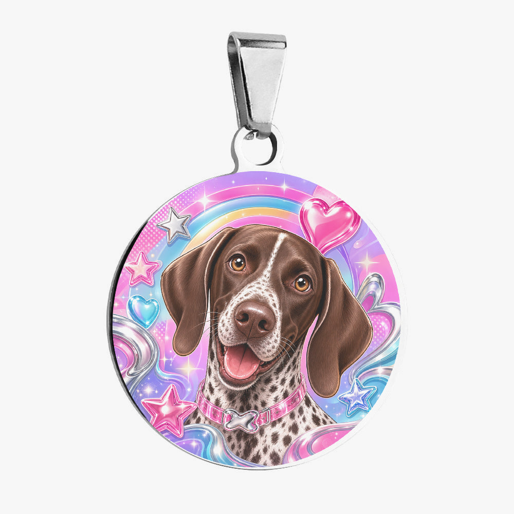German Shorthaired Pointer Rainbow Hearts Glam Portrait Personalized Dog ID Tag