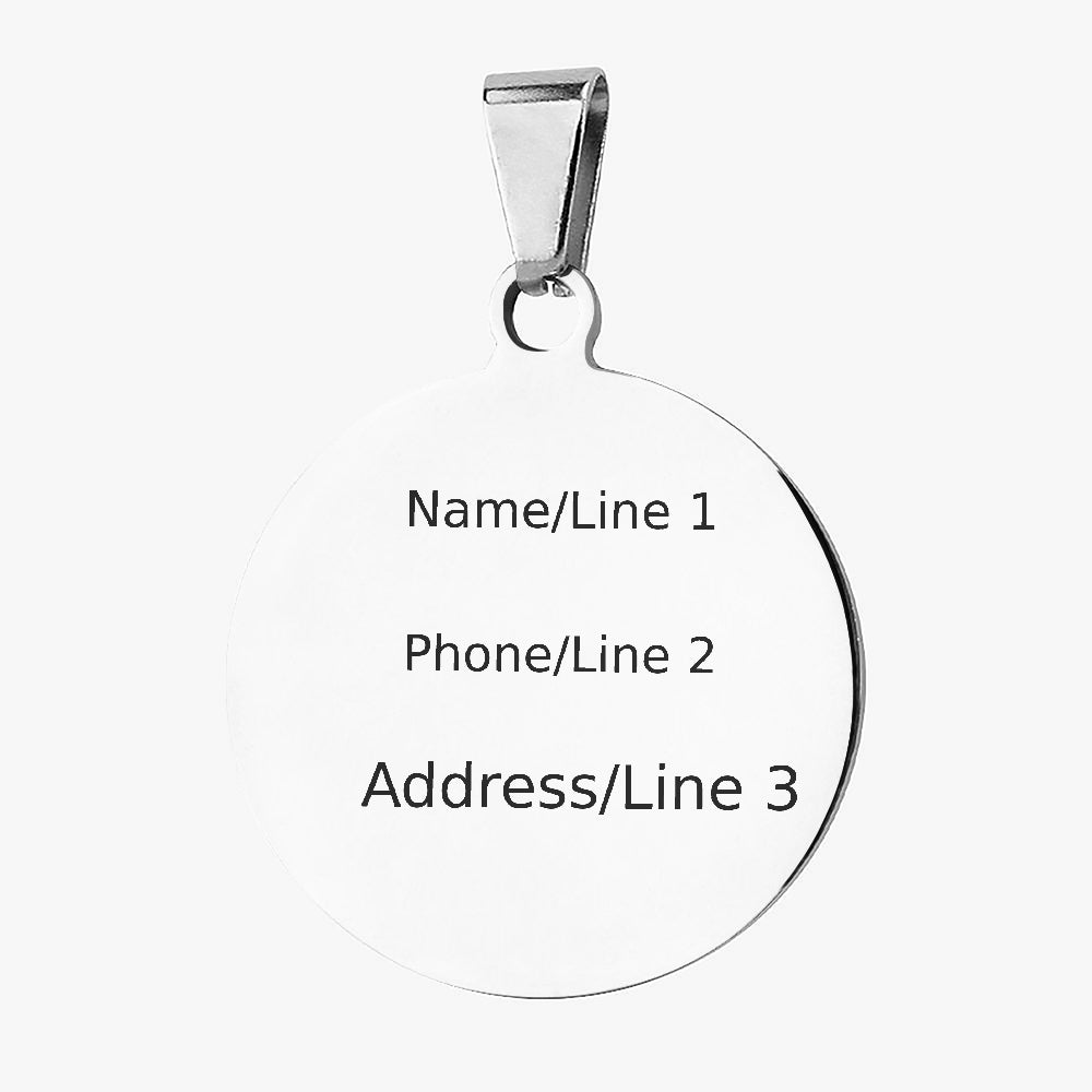 Back of Rhodesian Ridgeback Comic Action Burst dog ID tag with custom name and phone engraving